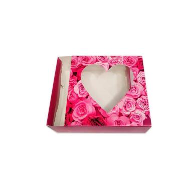Imagem de Caixa Chocolate Gaveta Com Visor Transparente Coração Flores