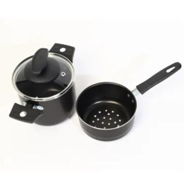 Imagem de Cuscuzeira Individual Panela 12cm Tampa Vidro Antiaderente Cor Preto