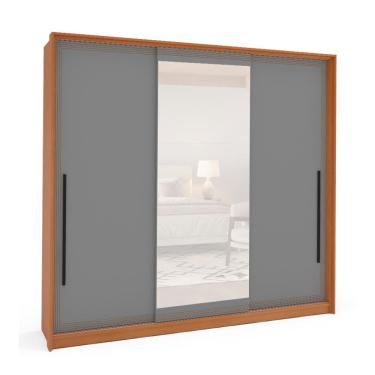 Imagem de Guarda-Roupa Casal com Espelho Valência 3 Portas 4 Gavetas Freijó e Cinza