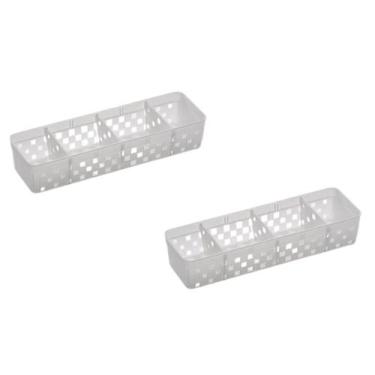 Imagem de 2 Cestos Organizadores c/ Divisórias Quadratta 26x8x5cm Branco - Param