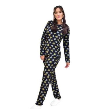Imagem de Conjunto Pijama Adulto Feminino Longo Inverno Moletinho Estampado - Na