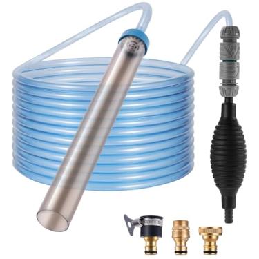 Imagem de DXOVEEN Aspirador de tanque de peixes, limpador de cascalho a vácuo de aquário, trocador de água de tanque de peixes de sifão com adaptador de quatro torneiras e mangueira longa (30 pés)