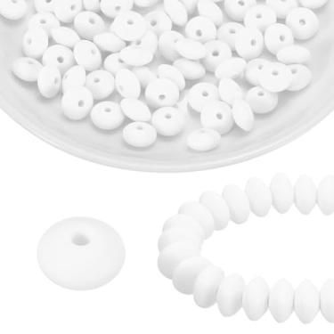 Imagem de HARFINGTON 100 contas de silicone 12 mm contas focais de borracha de lentilha a granel para canetas, chaveiro, pulseira, colar, faça você mesmo, branco