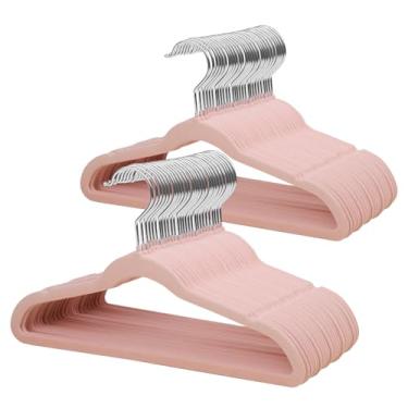 Imagem de ManGotree Cabides de veludo infantis de 35 cm para armário, cabides ultrafinos que economizam espaço, cabide infantil de feltro antiderrapante para roupas juvenis (pacote com 66, rosa)