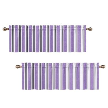 Imagem de Uiiooazy Sanefas listradas para janelas, listras roxas pretas brancas e sanefas de cozinha para quarto, sala de estar, banheiro, tratamentos geométricos de janela pequena, 2 painéis 106,7 x 30,5 cm