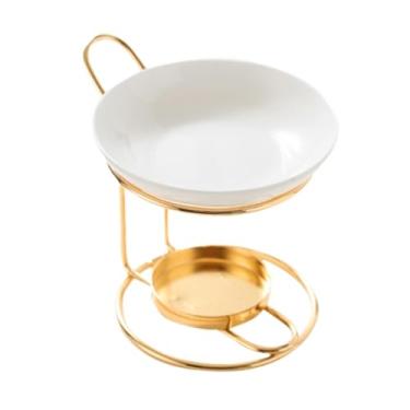 Imagem de Fenteer Queimador de óleo essencial de cerâmica, tigela removível, suporte para fragrâncias, aquecedor de óleo, suporte para velas, para mesa de sala de ioga, Ouro
