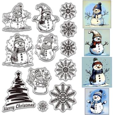 Imagem de CRASPIRE Feliz Natal Boneco de Neve Carimbo Transparente para Fazer Cartões Árvore de Inverno Floco de Neve Borracha Silicone Reutilizável Selo Transparente para Envelope Diário DIY Scrapbooking