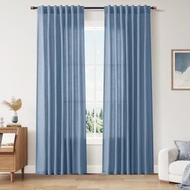 Imagem de Cortinas de linho azul pedra 84 polegadas de comprimento para quarto, filtro de luz traseira, privacidade, cortinas semitransparentes, moderna casa de fazenda, cortina texturizada de algodão para sala