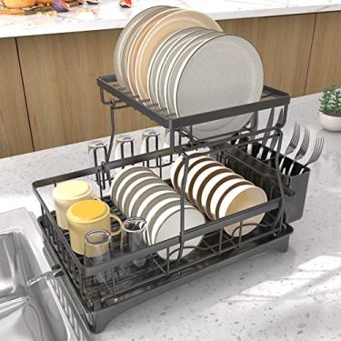 Imagem de Escorredor de Louça Inox com Porta Pratos Talheres Copos Modular Master, Escorredor de Pratos, Escorredor de Louça Suspenso, Adequado para Cozinhas, Preto