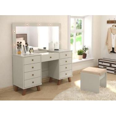 Imagem de Penteadeira com Espelho e LEDs Eloá Off White com Banqueta Patrimar