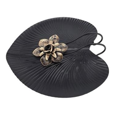 Imagem de Suporte de guardanapo de folha de ferro - Suporte de mesa moderno pesado para restaurantes casamentos - Suporte decorativo de guardanapo plano de 19,5 x 5,6 cm (preto)