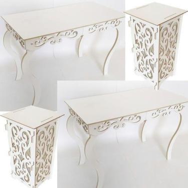 Imagem de Kit Mdf Provençal Branco 2Mesa Luis Xv Mãe Filha 2 Cubos - Lúdica Arte