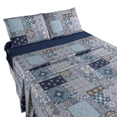 Imagem de Jogo LençOl Casal,LençOl Casal Com Elastico Conjunto De Roupa De Cama,400 Fios 4 PçS Macio E Toque Suave (Zoom)