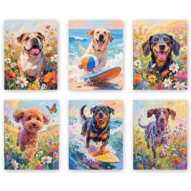 Imagem de Frimeeme Arte em tela de cachorro - Decoração de parede com imagens de cachorro - Impressões de animais emolduradas para decoração de casa, conjunto de 6 (20 x 25 cm, sem moldura