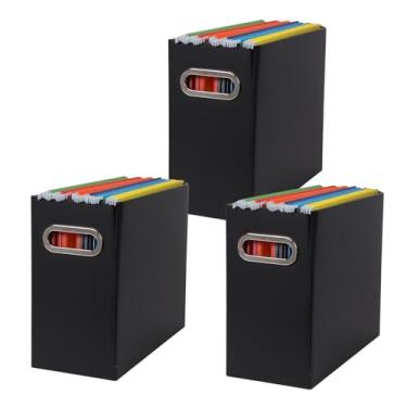 Imagem de Tcbelosion Caixa organizadora de arquivos dobrável com alça, organizador de arquivos para casa ou escritório, pequena caixa de arquivos portátil (2 pacotes, preto) (preto, 3 pacotes)