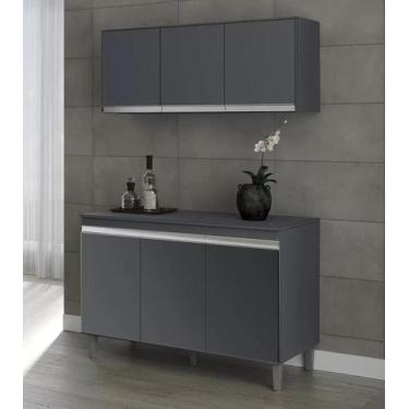 Imagem de Kit  Balcão Manu 120mt  Sem Tampo e  Armário Suspenso Andréia com 3 Po