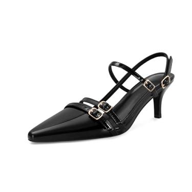 Imagem de SOVANYOU Salto gatinho feminino bico fino salto stiletto slingback com fivela tira sapato social, A - Preto, 38