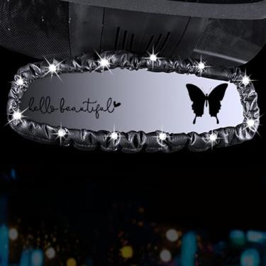 Imagem de Dotesy 3 peças, capa para espelho retrovisor brilhante, de couro sintético, protetor de espelho retrovisor automático com borboleta, acessórios interiores de carro, universais para carro, SUV, van