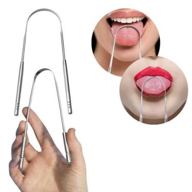 Imagem de 2 Un Limpador Raspador De Língua Em Aço Inox Para Higiene Bucal - Kit 