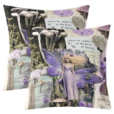 Imagem de Pacote de 2 capas de almofada de fada de borboleta, capa de almofada floral de cogumelo, crianças, meninas, mulheres, adolescentes, sofá, cadeira, quarto, decoração de quarto, borboleta, roxa, menina