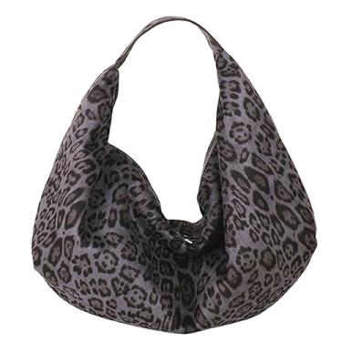 Imagem de Bolsa feminina grande, folgada, estampa de leopardo, camurça, Hobo, bolsa de ombro, viagem, academia, casual, deslocamento, fim de semana, férias, Preto