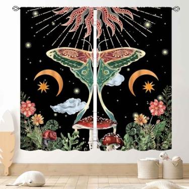 Imagem de Cortinas de borboleta mariposa, bruxa gótica, sol, lua, cogumelo, floral, selvagem, botânica, estética, misteriosa, blackout para janela, tratamentos para quarto, sala de estar, banheiro, 2 painéis