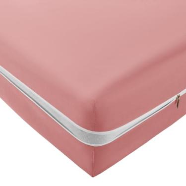 Imagem de SiinvdaBZX Lençol solteiro com zíper, microfibra ultramacia com zíper, protetor de colchão para colchão de 30 a 40 cm, rosa