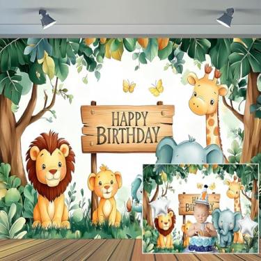 Imagem de 2,1 x 1,5 m, cenário de feliz aniversário, floresta tropical, floresta, animal, zoológico, faixa de fundo, safári, crianças, meninos, meninas, aniversário de casamento, decoração de festa de