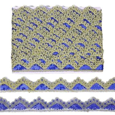 Imagem de Azul marinho frisado acabamento de renda lantejoulas renda guarnição de malha fita apliques suprimentos para costura roupas artesanato vestido de festa (10 jardas)