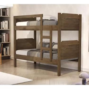 Imagem de Beliche Solteiro 100% MDF Transforma-se em 2 Camas Independentes para Otimizar Espaço Acompanha Escada e Grade de Proteção Oferecendo Segurança e Conforto (Castanho)