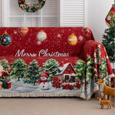 Imagem de Erbnaryx Capas de sofá de Natal Ano Novo design de borlas laváveis para sofá seccional 3 almofadas sala de estar (180.3 cm x 340.4 cm)