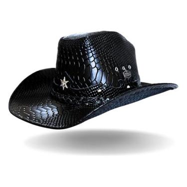 Imagem de Chapéu Americano em Couro Preto Croco - Mundo Texano, Preto, P