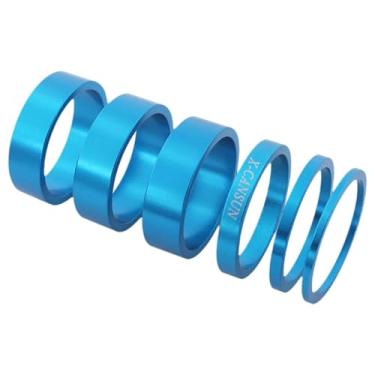 Imagem de Generic 6 peças espaçadores para guidão de bicicleta de estrada espaçadores para haste de guidão premium 2/3/5/10 mm acessórios de ciclismo arruelas de, Azul