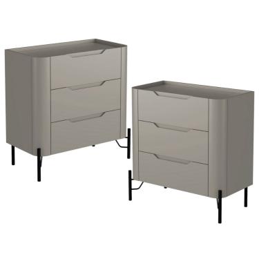 Imagem de Kit 02 Mesas De Cabeceira Orgânica 3 Gavetas Pés Industrial Preto Bliss I03 Grigio - Lyam Decor
