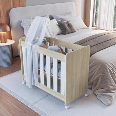 Imagem de Mini Berço Infantil Moisés Multifuncional 4 Em 1 Com Rodas Para Quarto De Bebê Carvalho Araguaia