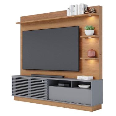 Imagem de Estante Home Theater para TV 70 Pol. com LED 200cm Amiche C05 Freijó/Cinza Fosco - Mpozenato