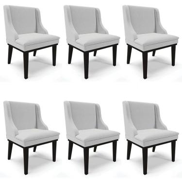 Imagem de Kit 6 Cadeiras Estofadas para Sala de Jantar Base Fixa de Madeira Preto Lia Linho Cinza - Ibiza