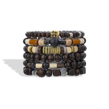 Imagem de 72ore Pulseiras de madeira Boho para mulheres pulseira de madeira com contas joias vintage para homens e mulheres joias modernas presentes, Miçangas, Sem Pedra Preciosa