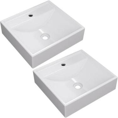 Imagem de Kit 02 Cubas de Apoio Quadrada Para Banheiro Lavabo C01 Q39W Branco - 
