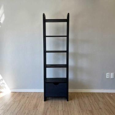 Imagem de Estante 6 Prateleiras de Madeira Pinus Linea Slim com Gaveta Preto - A