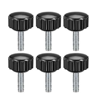 Imagem de uxcell 6 maçanetas serrilhadas M4 x 15 mm Metric Zinc Plated Carbon Steel Rosca macho parafuso de polegar no tipo 16 mm cabeça redonda de plástico rosqueado parafuso de mão botões pretos