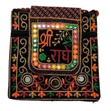 Imagem de Shree Radha Kdhai Work Women Rajasthani Sling Bag, para mulheres e meninas, item de presente indiano casamento nupcial bolsa de algodão bolsa de algodão meninas carteira de mão lenços bonitos mulheres