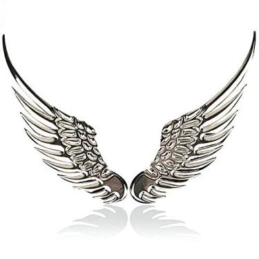 Imagem de 2 peças adesivos com logotipo 3D Angel Wings Emblema Auto Car Badge Decalques Estilo Adesivos Acessórios de Motocicleta Etiqueta para Jeep Dodge Mercedes BMW Mustang Volvo Chevrolet Nissan Audi VW Ford Honda Toyota Jaguar (prata)