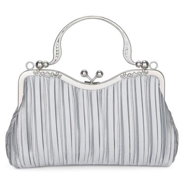 Imagem de UBORSE Bolsas femininas vintage de cetim da década de 1920 para noite, formal, nupcial, casamento, formatura, coquetel, festa, Prata