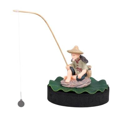 Imagem de Decoração Flutuante Aquário, Estatueta Pescador com Base Folha Lótus e Vara de Pesca Alimentador de Peixes Divertido Estátua Velho Pescador Chinês Enfeite Aquário Interativo Acessórios