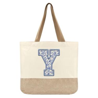 Imagem de Jeteman Sacola de lona inicial, bolsas femininas personalizadas com monograma, presente de aniversário de lua de mel para damas de honra, S, Large