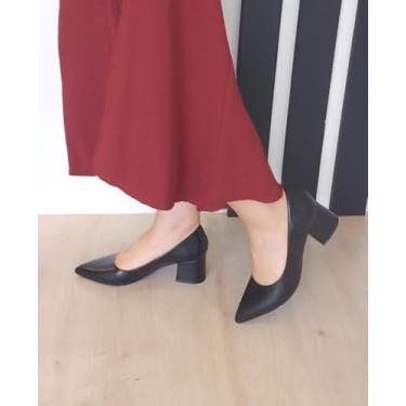 Imagem de Dian Patris, Scarpin Sapato Preto em Couro Salto Bloco Médio Bico Fino Cor:Preto;Tamanho:37
