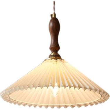 Imagem de Lustre fino de tecido plissado em V, luminária de latão para mesa de jantar de restaurante, luminária japonesa de luxo, luminária pendente ajustável, decoração moderna