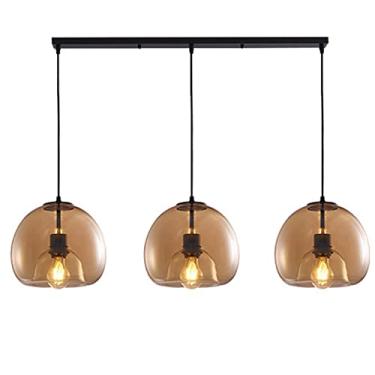 Imagem de Lustre moderno, luminária pendente de globo de vidro moderno, luminária suspensa industrial de meados do século, cabo ajustável, vidro âmbar/cinza esfumaçado, luminária de teto redonda para