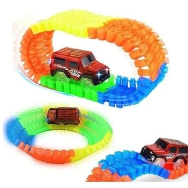 Imagem de 2 Unidades Brinquedo Carrinho LED Pista Trilha Maluca 56 Peças para Montar e Brincar